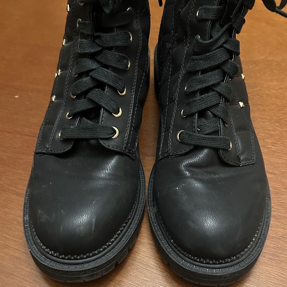Bebe Black Quilted Boots with Gold Studs - Picture 6 of 13